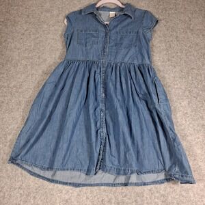 Arizona Jean Co Denim Dress Girls 16.5 Blue Button Front High Low Sleeveless